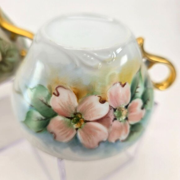 Hand-Painted Floral Porcelain Tea Cups With Gold Handles Vintage Set Of 2 jj3703 - Picture 11 of 12